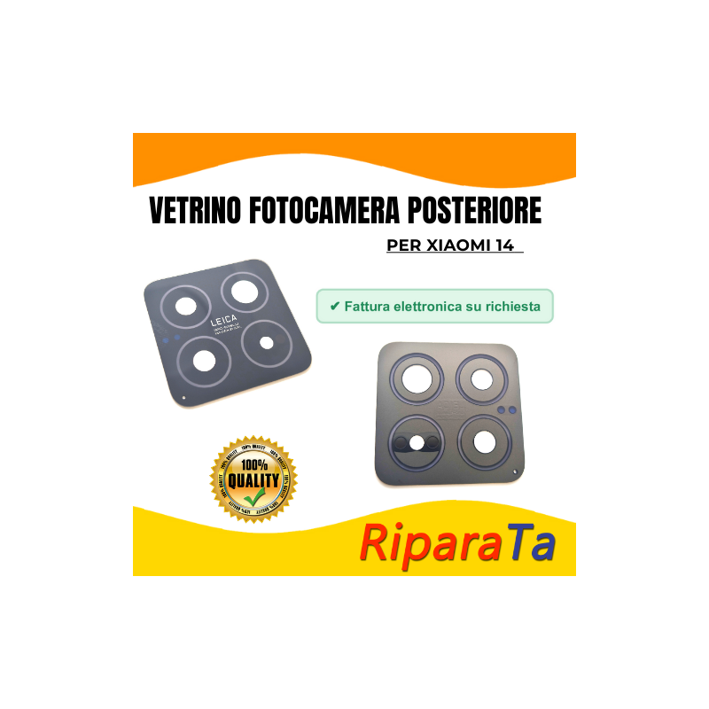 Vetrino Vetro Fotocamera Camera Posteriore per Xiaomi 14 Nero + Biadesivo ORI