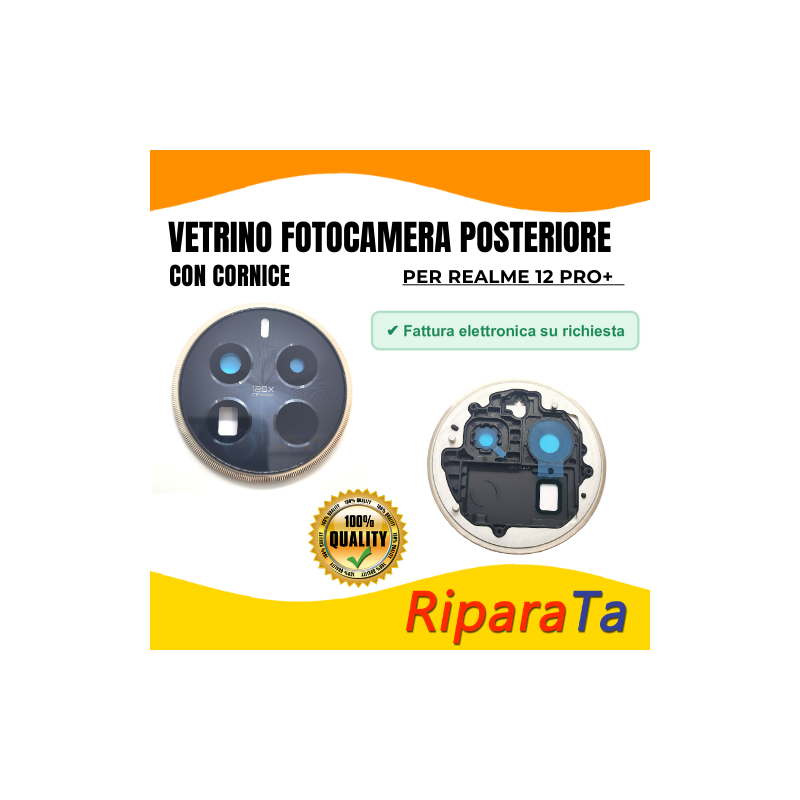 VETRINO VETRO LENTE CAMERA POSTERIORE CON CORNICE per REALME 12 PRO+ NERO ORI