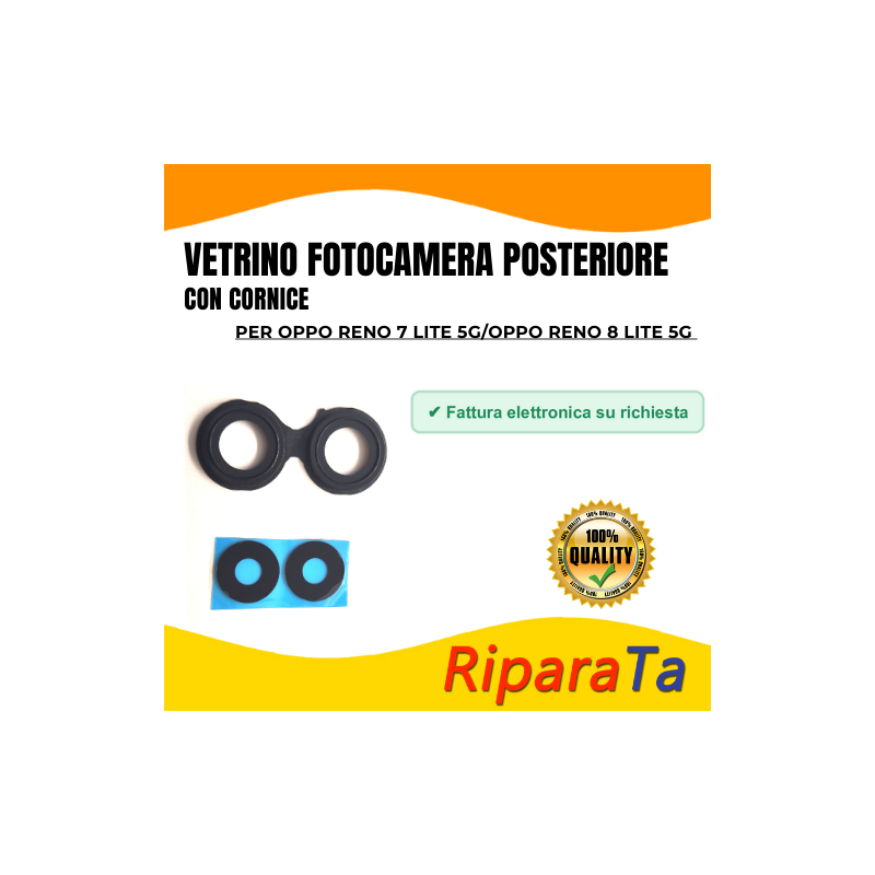 Vetrino Vetro Fotocamera Camera Posteriore + Cornice per OPPO RENO 7 LITE 5G / OPPORE RENO 8 LITE 5G   NERO ORI