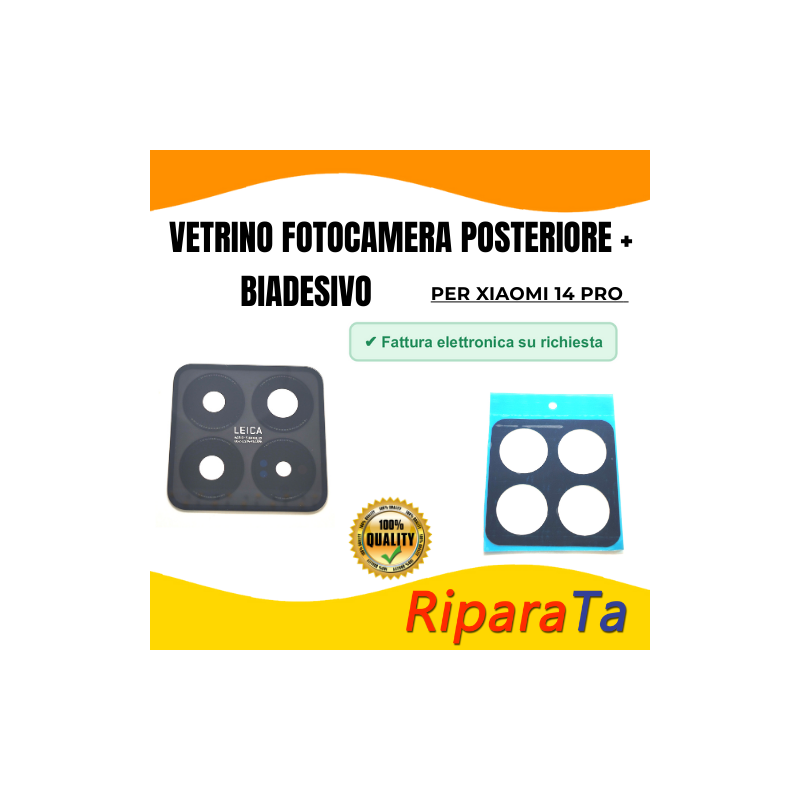 Vetrino Vetro Fotocamera Camera Posteriore per Xiaomi 14 Pro Nero + Biadesivo ORI