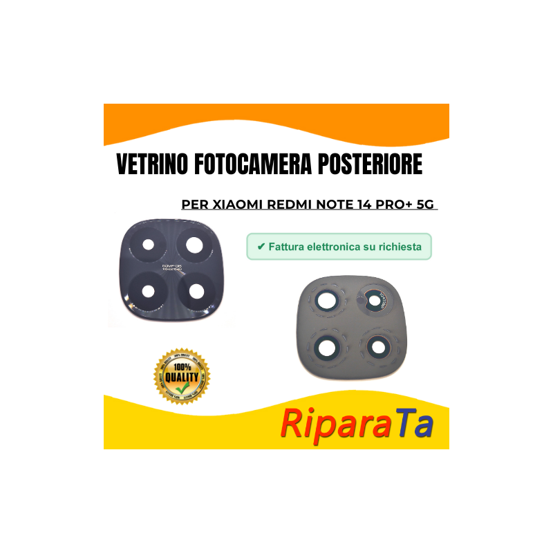 Vetrino Vetro Fotocamera Camera Posteriore per Xiaomi Redmi Note 14 Pro+ 5G Nero + Biadesivo ORI