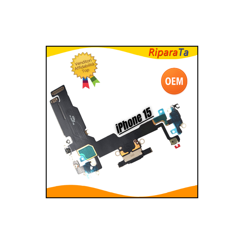 CONNETTORE RICARICA APPLE IPHONE 15 FLEX MICROFONO DOCK CARICA NERO OEM