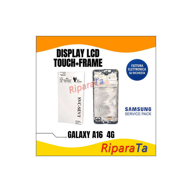 DISPLAY LCD+TOUCH+FRAME SAMSUNG GALAXY A16 4G SM-A165F SERVICE PACK ORIGINALE NERO